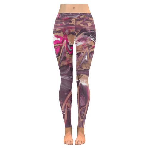 Abstract Acryl Painting plum brown pink Women's Low Rise Leggings (Invisible Stitch) (Model L05)