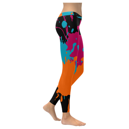 3 Splashes red petrol orange Women's Low Rise Leggings (Invisible Stitch) (Model L05)