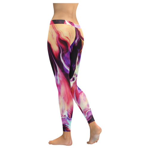 Abstract Watercolor Painting Crazy Fire Women's Low Rise Leggings (Invisible Stitch) (Model L05)