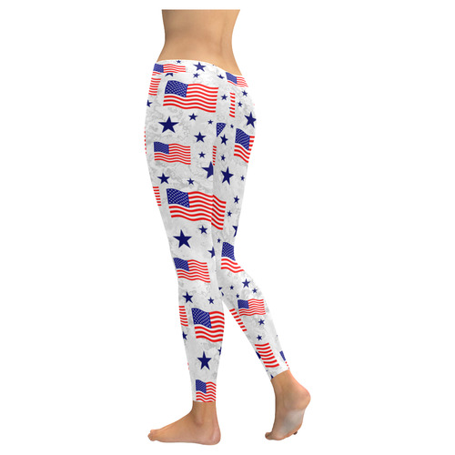 Flag Of The USA Pattern Women's Low Rise Leggings (Invisible Stitch) (Model L05)