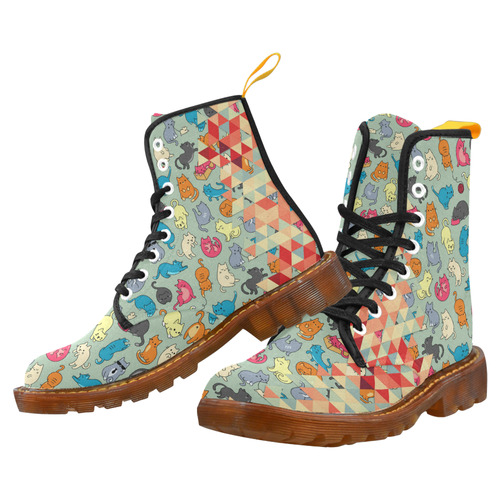 Hipster Triangles and Funny Cats Cut Pattern Martin Boots For Women Model 1203H