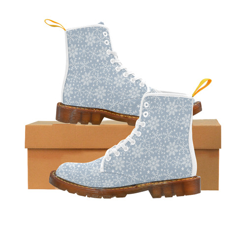 Snowflakes Stars pattern White Blue Martin Boots For Men Model 1203H