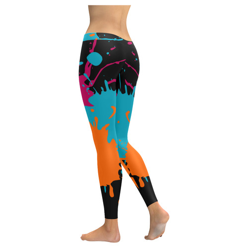 3 Splashes red petrol orange Women's Low Rise Leggings (Invisible Stitch) (Model L05)