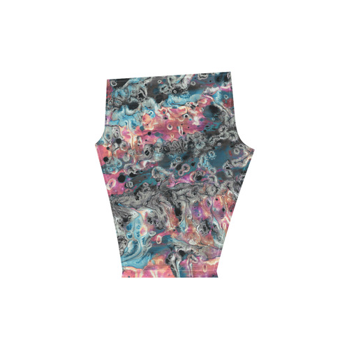 Acryl Paint Flowing Brushe Strokes Cyan Salmon Bla Women's Low Rise Capri Leggings (Invisible Stitch) (Model L08)