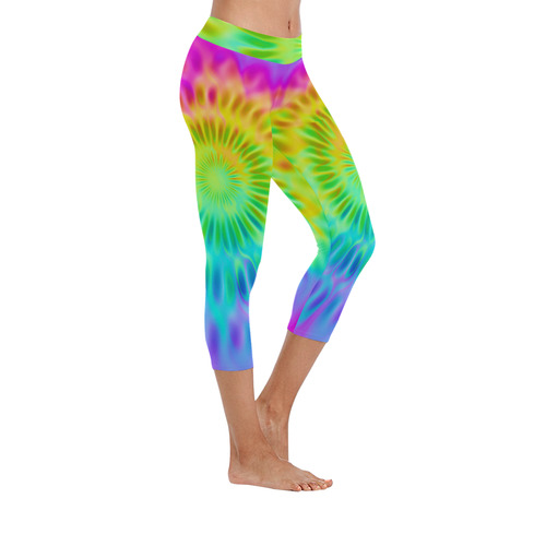 Magic Fractal Flower Neon Colored Women's Low Rise Capri Leggings (Invisible Stitch) (Model L08)