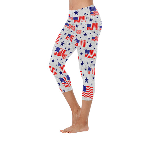Flag Of The USA Pattern Women's Low Rise Capri Leggings (Invisible Stitch) (Model L08)