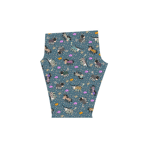 Colorfully and Funny COWS with FLOWERS Women's Low Rise Capri Leggings (Invisible Stitch) (Model L08)
