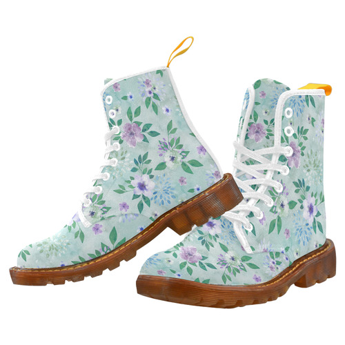 Watercolor Spring Flowers Pattern cyan lilac Martin Boots For Men Model 1203H