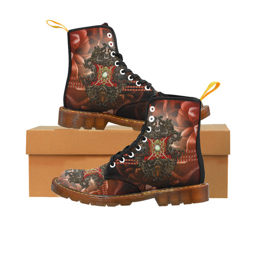 Red floral design Martin Boots For Men Model 1203H