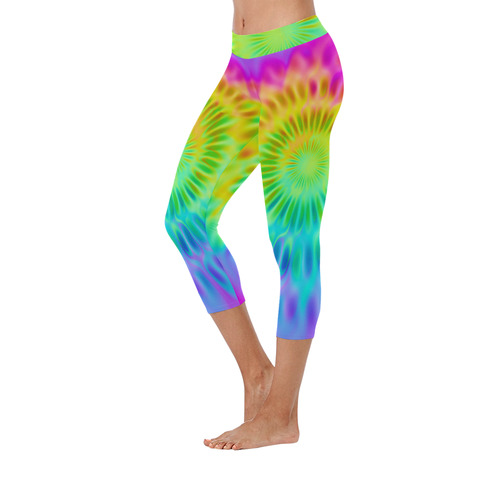 Magic Fractal Flower Neon Colored Women's Low Rise Capri Leggings (Invisible Stitch) (Model L08)