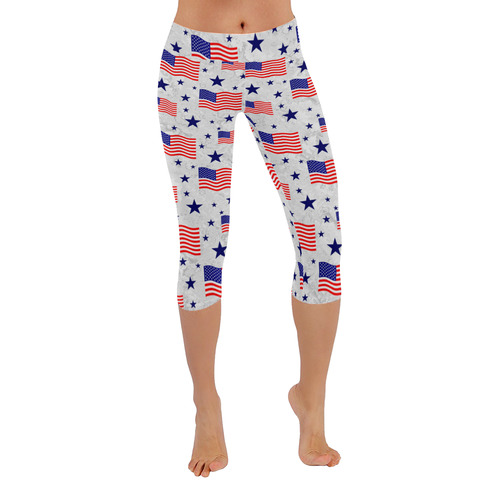 Flag Of The USA Pattern Women's Low Rise Capri Leggings (Invisible Stitch) (Model L08)