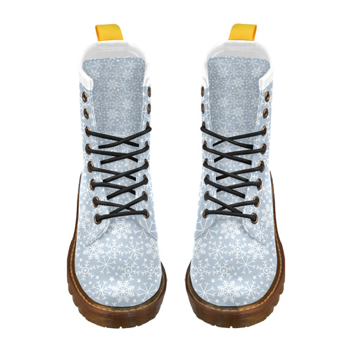 Snowflakes Stars pattern White Blue High Grade PU Leather Martin Boots For Women Model 402H