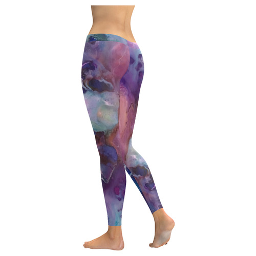 Abstract Watercolor Painting blue rose purple Women's Low Rise Leggings (Invisible Stitch) (Model L05)