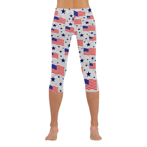 Flag Of The USA Pattern Women's Low Rise Capri Leggings (Invisible Stitch) (Model L08)
