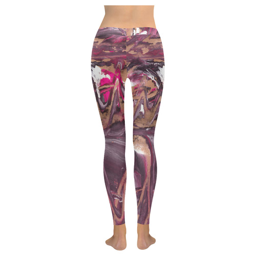 Abstract Acryl Painting plum brown pink Women's Low Rise Leggings (Invisible Stitch) (Model L05)