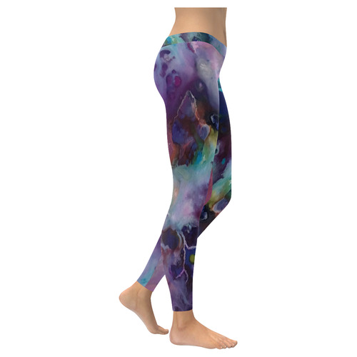 Abstract Watercolor Painting blue rose purple Women's Low Rise Leggings (Invisible Stitch) (Model L05)