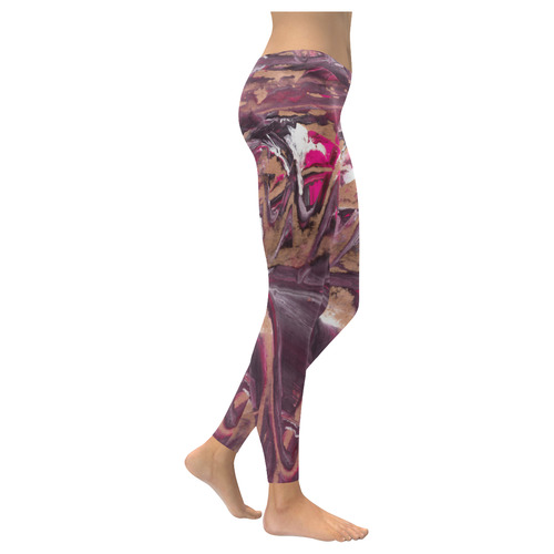 Abstract Acryl Painting plum brown pink Women's Low Rise Leggings (Invisible Stitch) (Model L05)