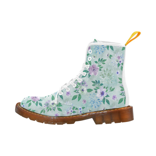 Watercolor Spring Flowers Pattern cyan lilac Martin Boots For Men Model 1203H
