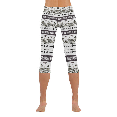 Native American Ornaments Watercolor Pattern Brown Women's Low Rise Capri Leggings (Invisible Stitch) (Model L08)