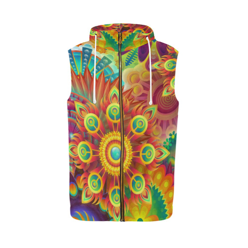 Psychedelic Mandalas All Over Print Sleeveless Zip Up Hoodie for Men (Model H16)