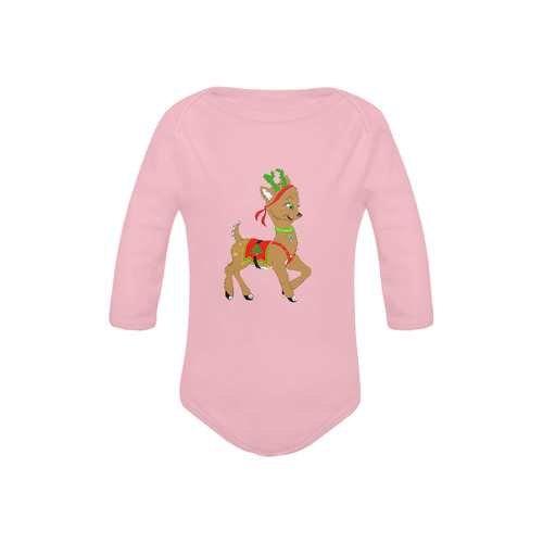 Christmas Reindeer Doe Baby Powder Organic Long Sleeve One Piece (Model T27)