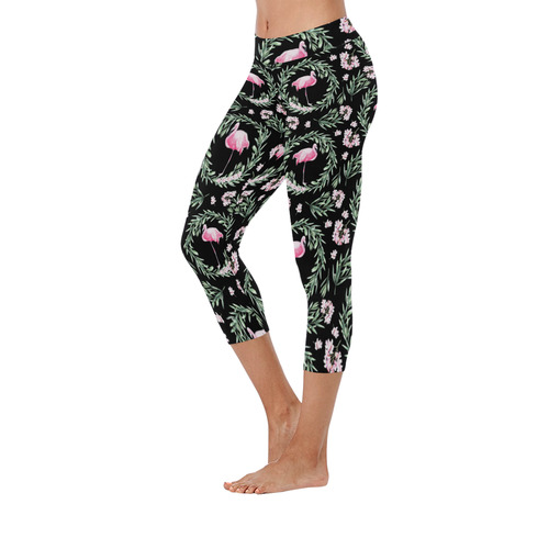 Tropical Flamingo Pattern III Women's Low Rise Capri Leggings (Invisible Stitch) (Model L08)