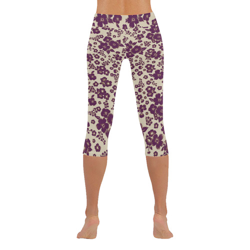 Trendy Flowers Pattern Purple Women's Low Rise Capri Leggings (Invisible Stitch) (Model L08)