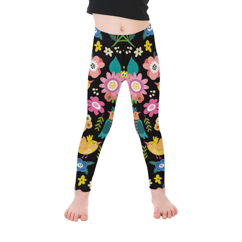 Spring Flowers And Birds Pattern I Kid's Ankle Length Leggings (Model L06)