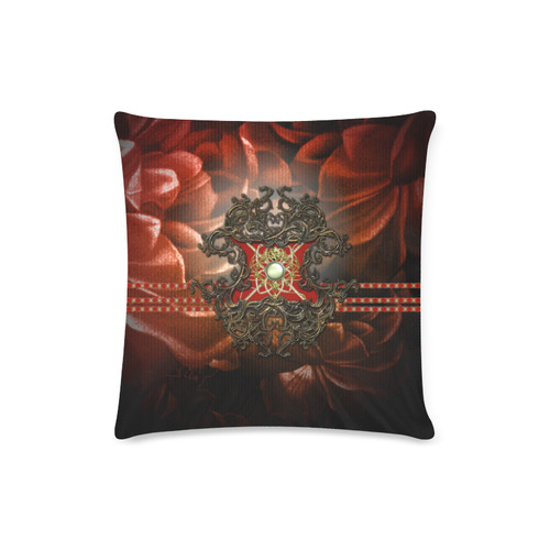 Red floral design Custom Zippered Pillow Case 16"x16" (one side)