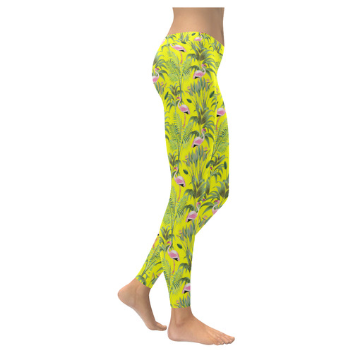 Paradise Plants and Flamingos Pattern Women's Low Rise Leggings (Invisible Stitch) (Model L05)
