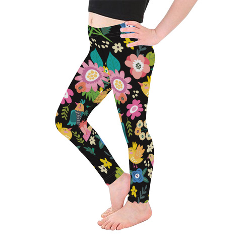 Spring Flowers And Birds Pattern I Kid's Ankle Length Leggings (Model L06)