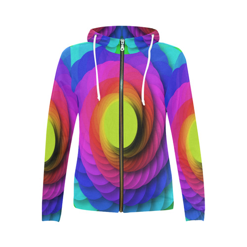 Psychodelic Spirale In Rainbow Colors All Over Print Full Zip Hoodie for Women (Model H14)