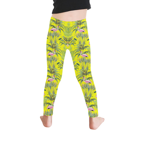 Paradise Plants and Flamingos Pattern Kid's Ankle Length Leggings (Model L06)