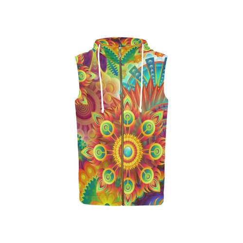 Psychedelic Mandalas All Over Print Sleeveless Zip Up Hoodie for Women (Model H16)