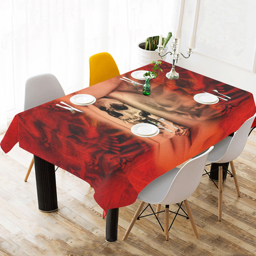 Creepy skulls on red background Cotton Linen Tablecloth 60"x 104"