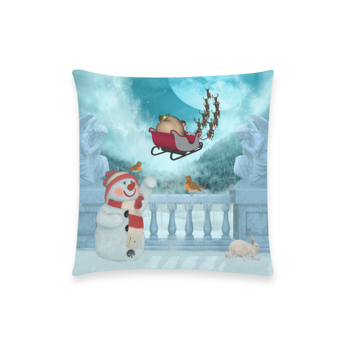 Funny snowman with Santa Claus Custom  Pillow Case 18"x18" (one side) No Zipper