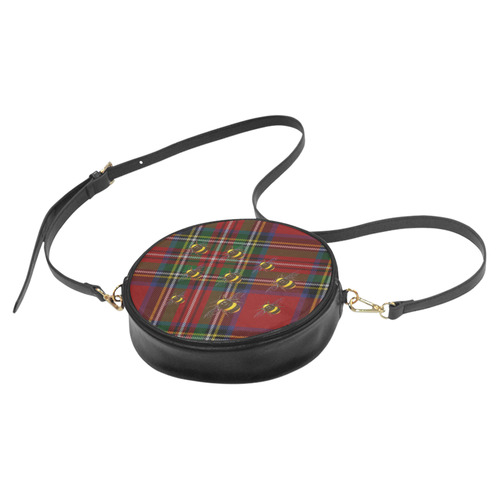 Red Tartan and Bees Round Sling Bag (Model 1647)