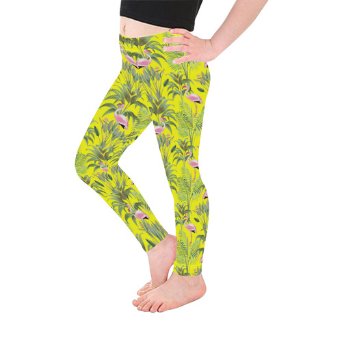 Paradise Plants and Flamingos Pattern Kid's Ankle Length Leggings (Model L06)