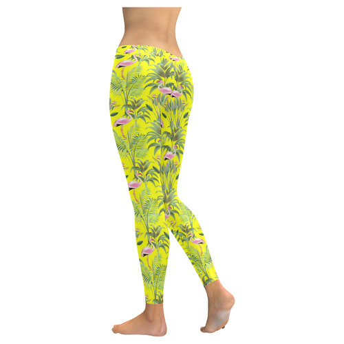 Paradise Plants and Flamingos Pattern Women's Low Rise Leggings (Invisible Stitch) (Model L05)
