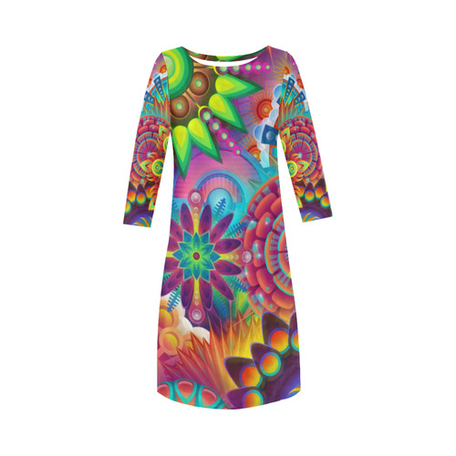 Psychedelic Mandalas Round Collar Dress (D22)