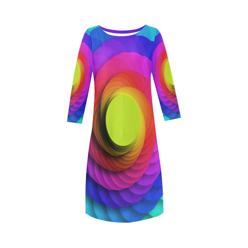 Psychodelic Spirale In Rainbow Colors Round Collar Dress (D22)