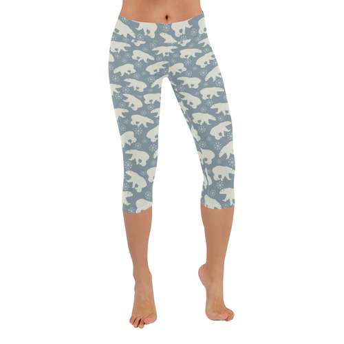 Winter Snowflakes Polar Bears Pattern Women's Low Rise Capri Leggings (Invisible Stitch) (Model L08)