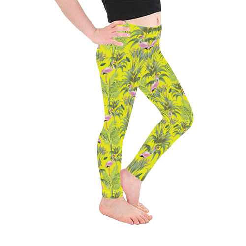 Paradise Plants and Flamingos Pattern Kid's Ankle Length Leggings (Model L06)