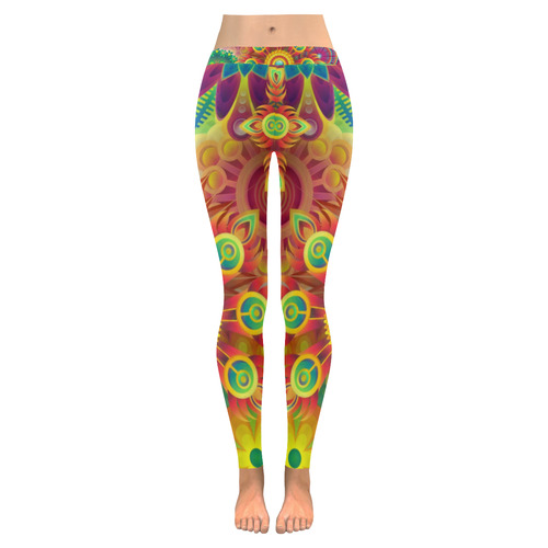 Psychedelic Mandalas Women's Low Rise Leggings (Invisible Stitch) (Model L05)