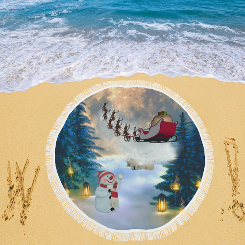 Santa Claus in the night Circular Beach Shawl 59"x 59"
