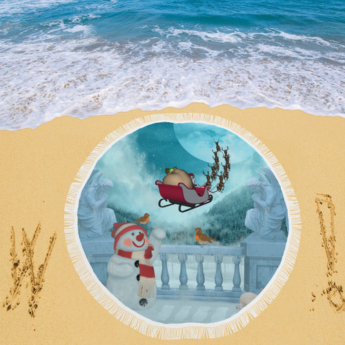 Funny snowman with Santa Claus Circular Beach Shawl 59"x 59"