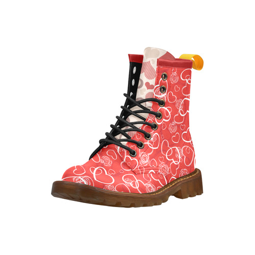 allover hearts combo boot 1 red with white heart outlines High Grade PU Leather Martin Boots For Women Model 402H