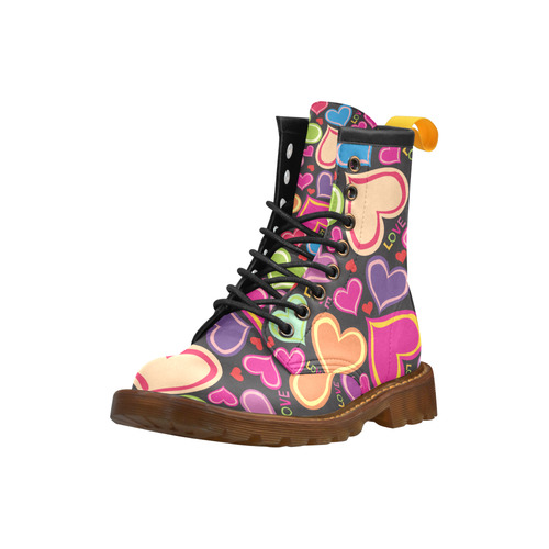 black allover heart boot 1 multi-colour pattern High Grade PU Leather Martin Boots For Women Model 402H