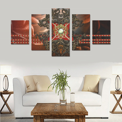 Red floral design Canvas Print Sets B (No Frame)