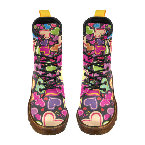 black allover heart boot 1 multi-colour pattern High Grade PU Leather Martin Boots For Women Model 402H